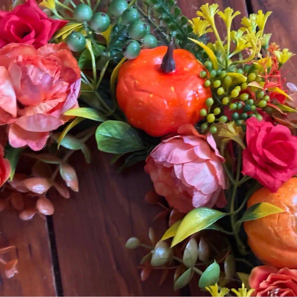 Autumn Floral Wreath with Pumpkins